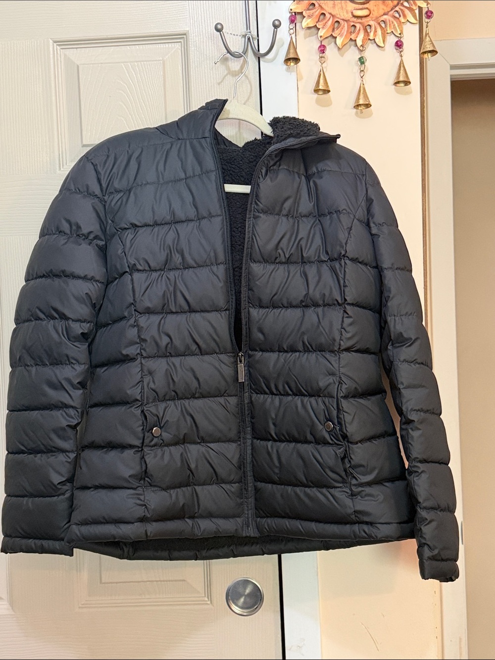 Weatherproof Black Quilted Puffer Jacket with Sherpa Lining